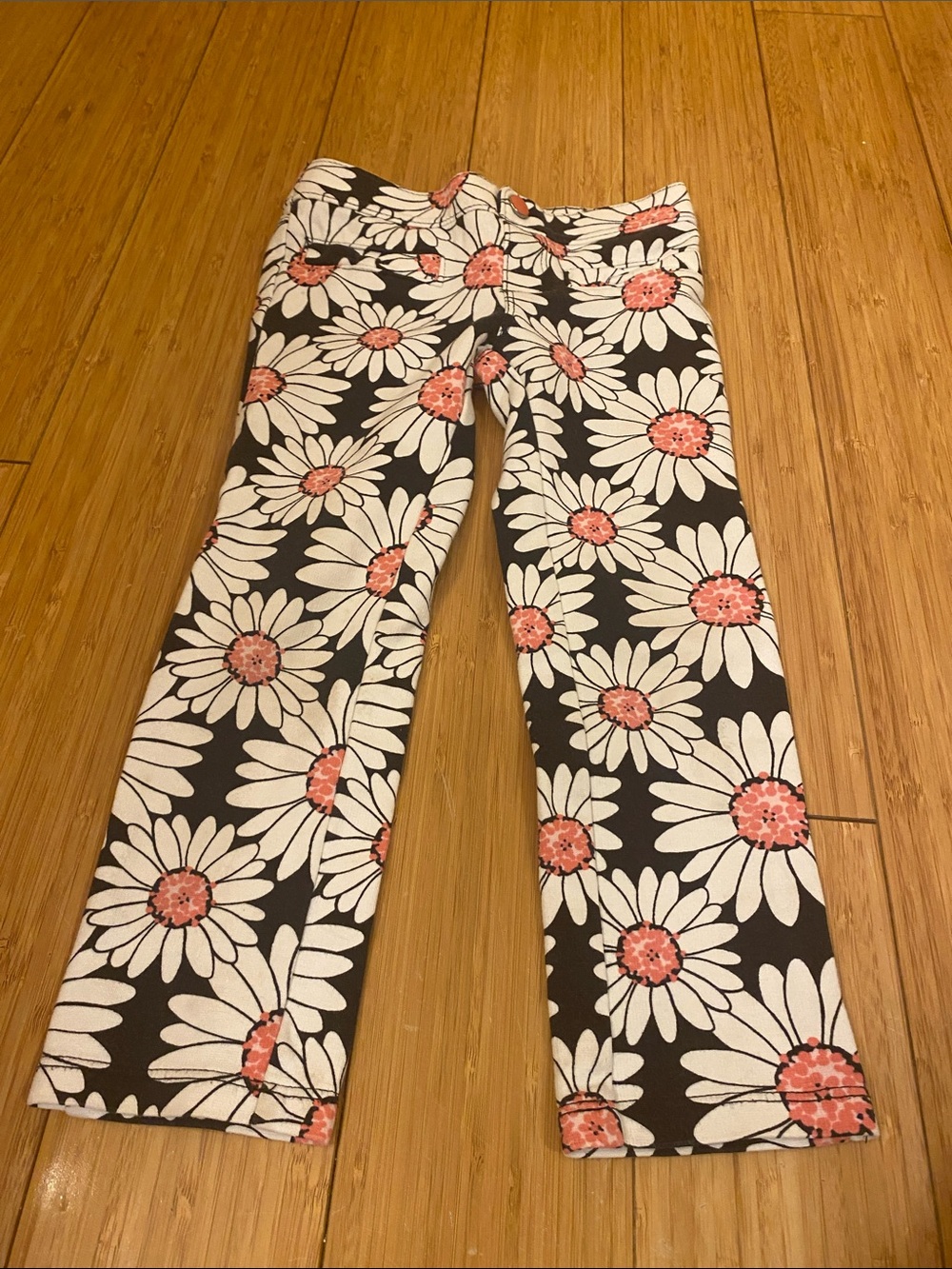 Gymboree Black Jeans with White Daisy Print and Pink Centers